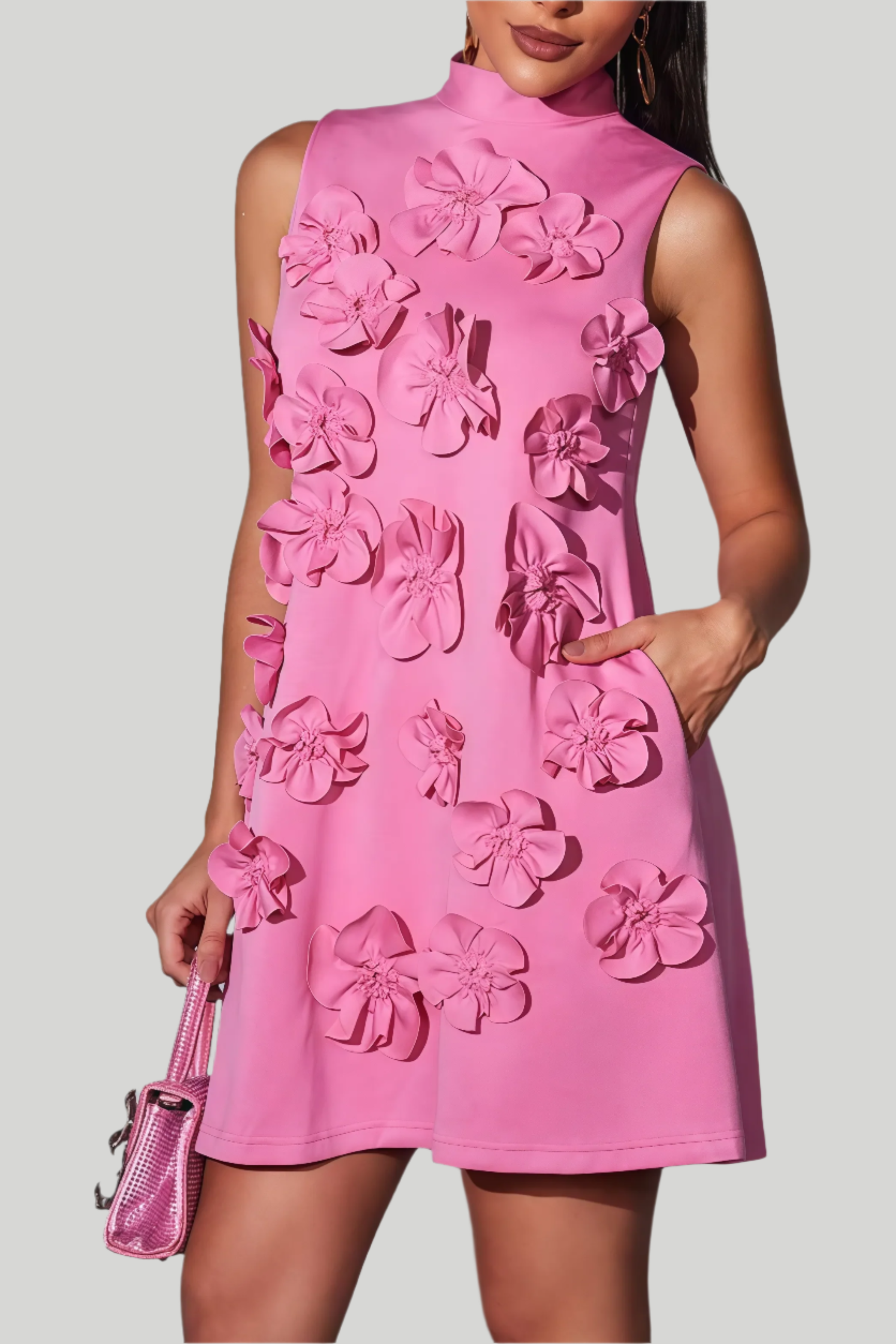 Rosa miniklänning med 3D-blommor