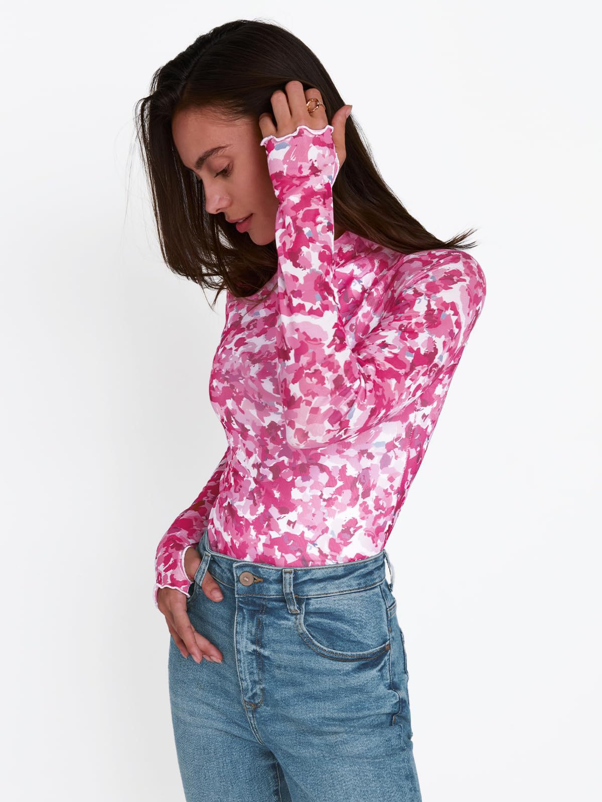 Tryckt skjorta med långärmad tumhål