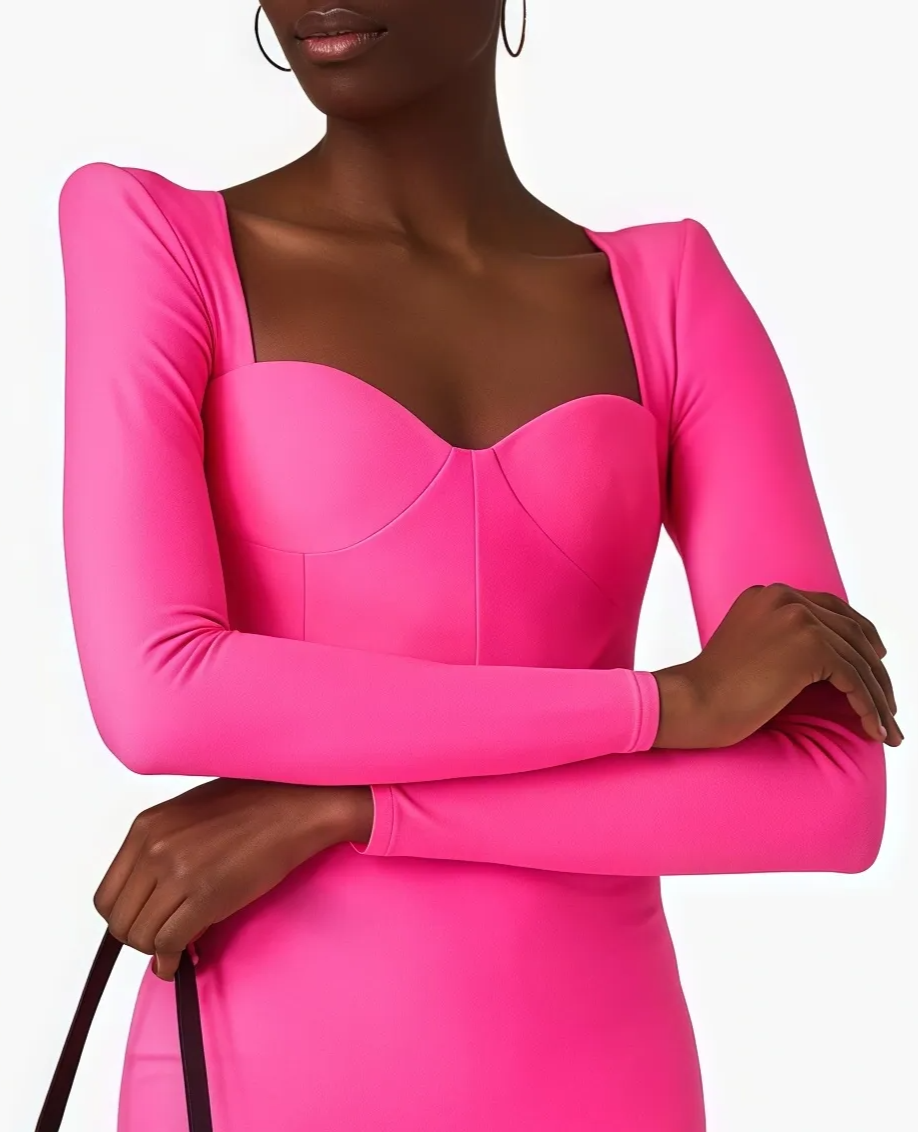 Rosa bodycon miniklänning med långa ärmar
