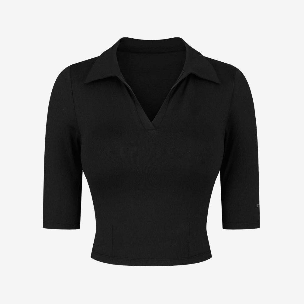 Croppad yogatopp med V-ringning