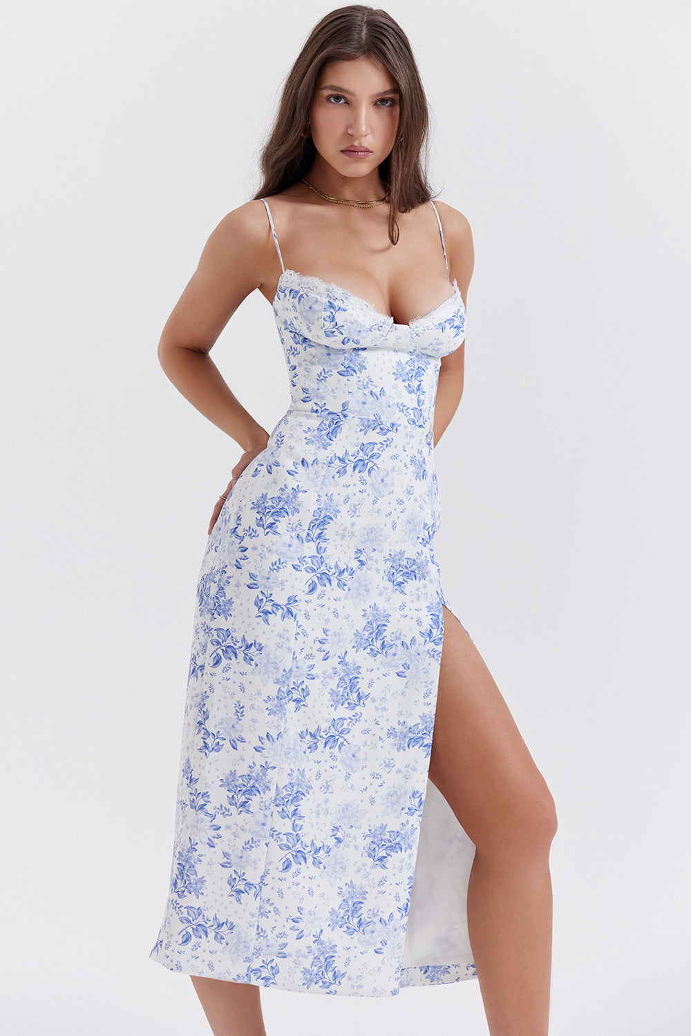 Korsett lång sundress med tryck