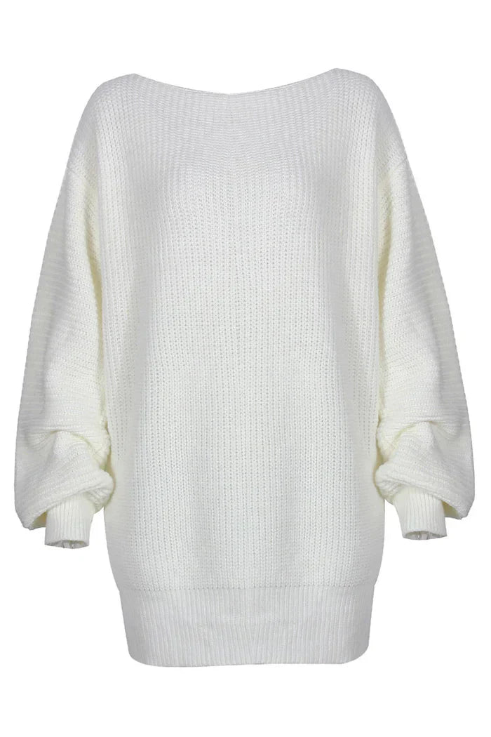 Vit stickad off-shoulder-tröjklänning