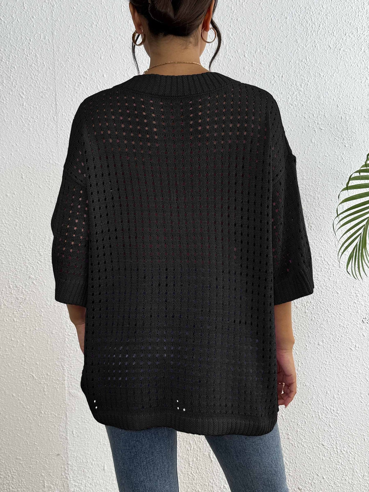 Blus ihålig vävd V-ringning