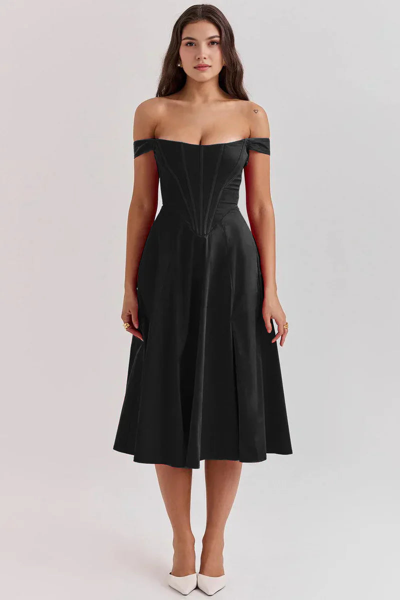 Off-shoulder Korsett midiklänning