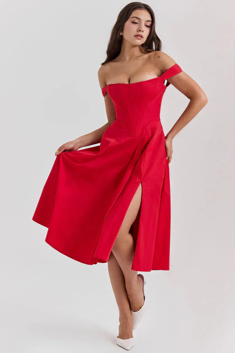 Off-shoulder Korsett midiklänning