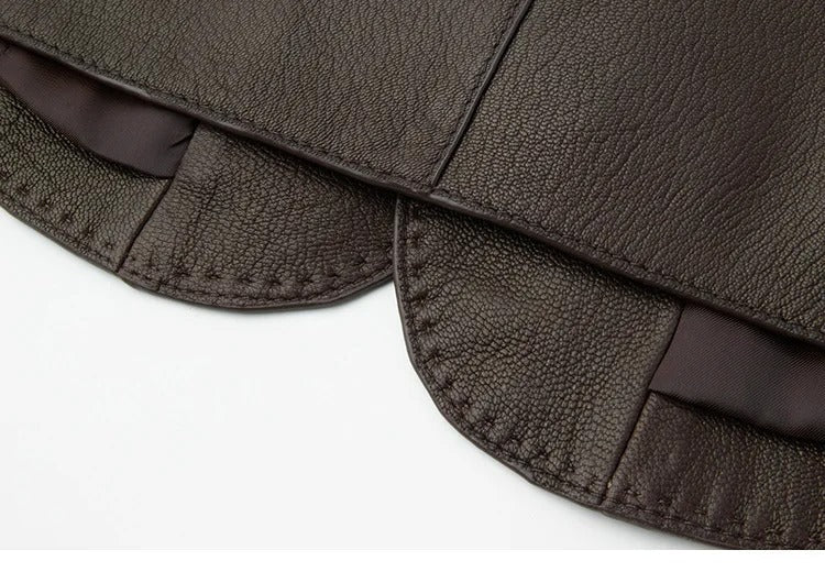 Mörkbrun kraglös jacka med patchfickor