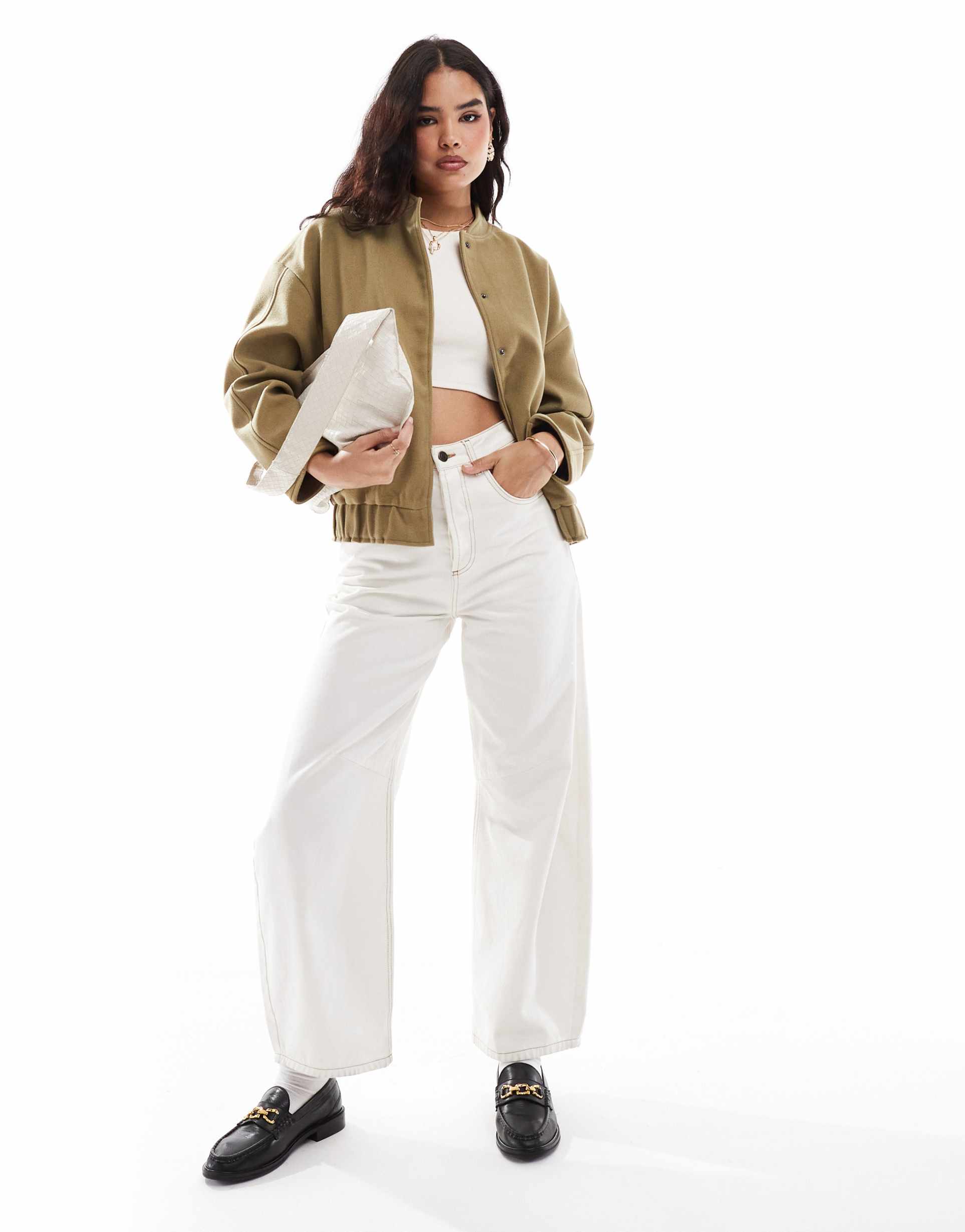 Kaki bomberjacka med ståkrage