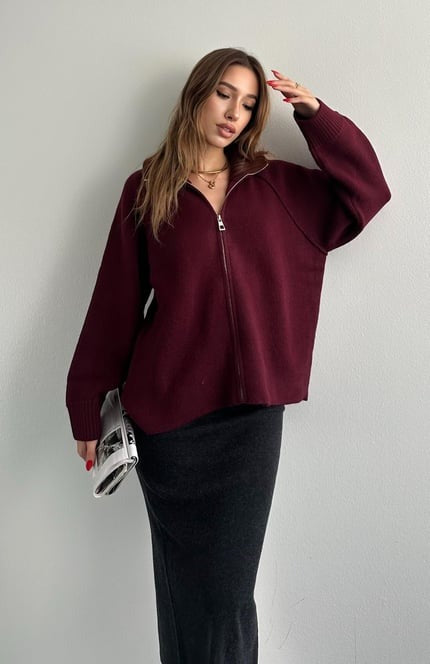 Oversize zipkofta med hög krage