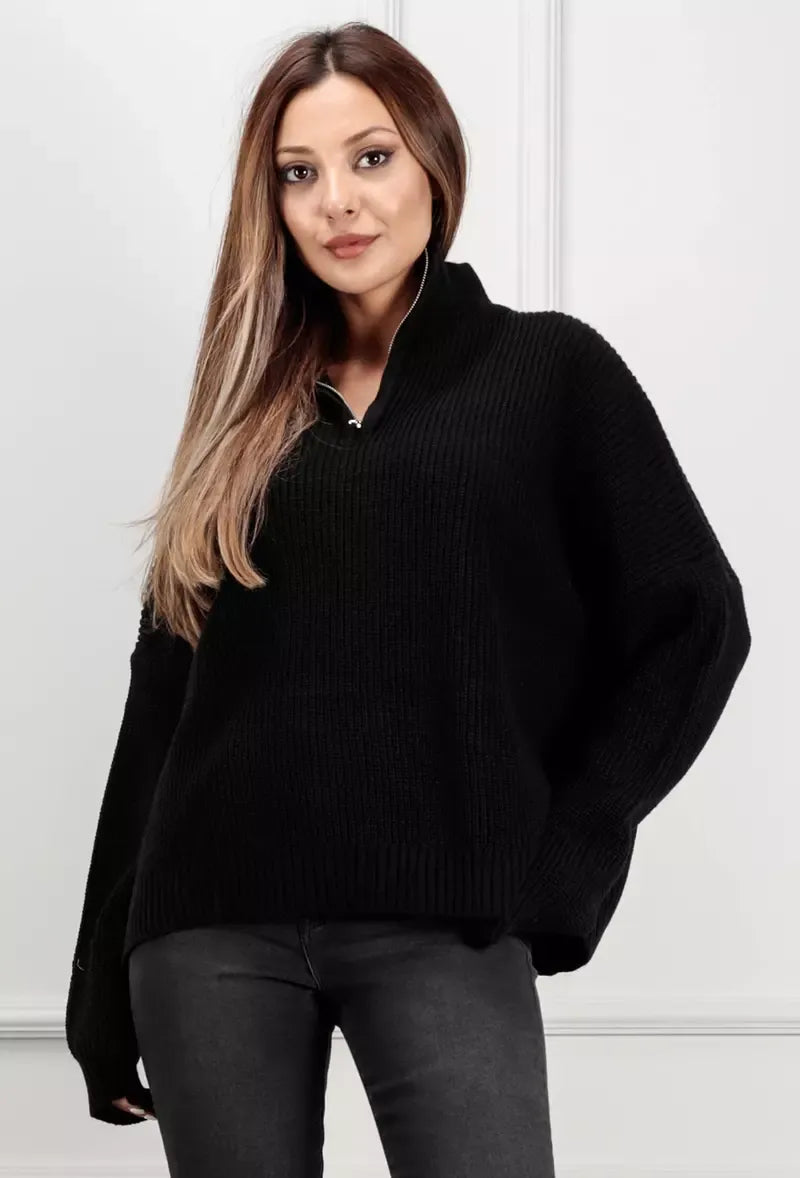 Svart oversized tröja med dragkedja