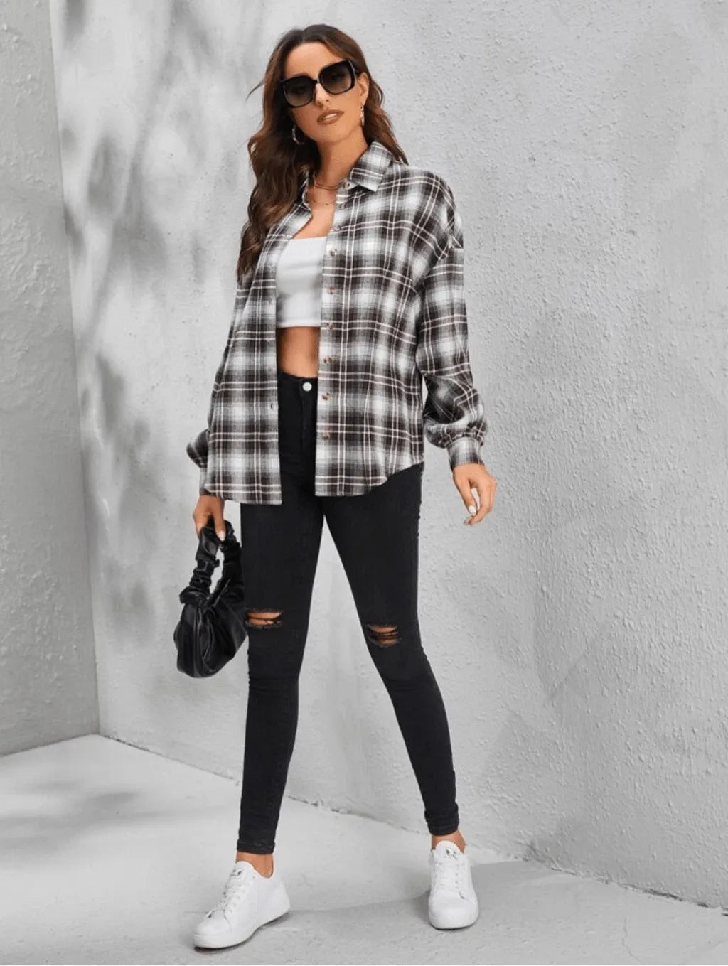 Rutig oversized skjortjacka