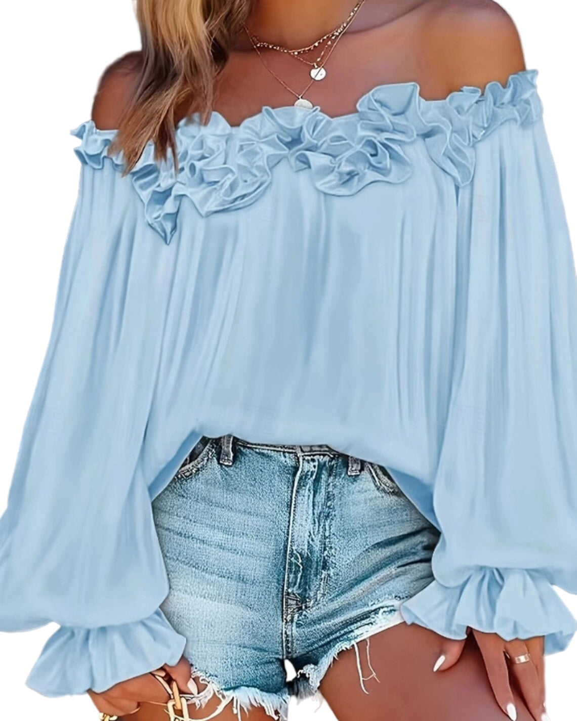 Offshoulder blus med volang