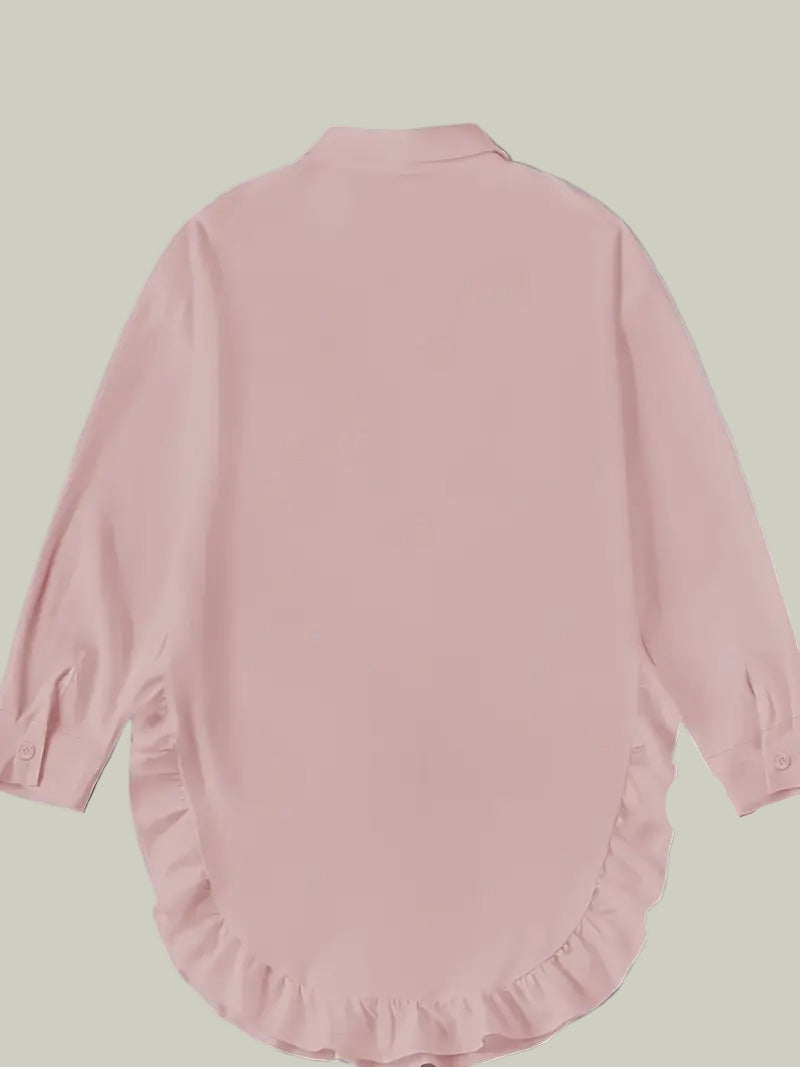 Skjortklänning med volangkant och knäppning