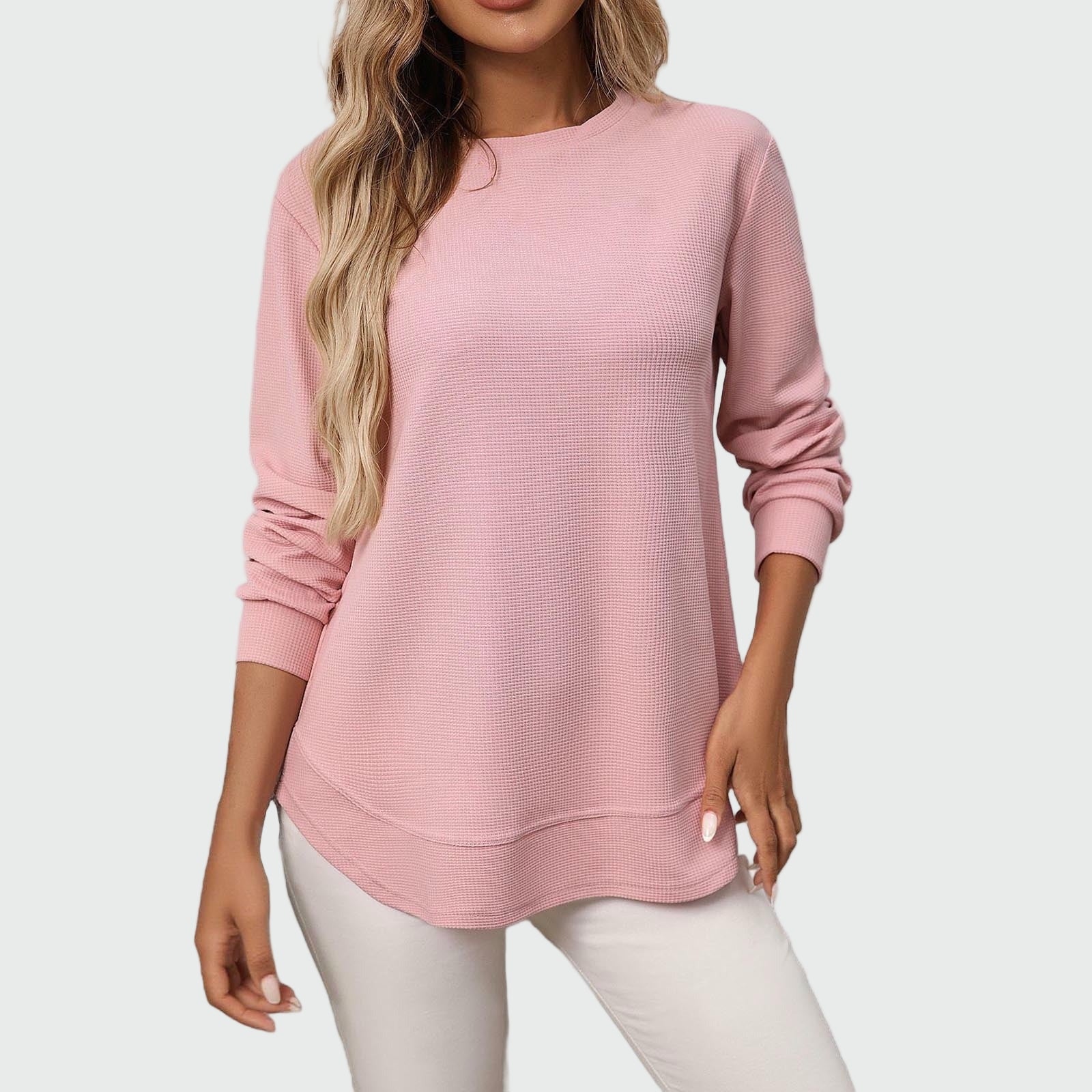 Lång sweatshirt i våffelstruktur med rundad nederkant