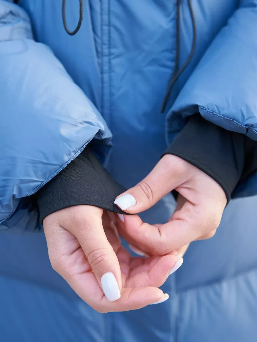 Lång pufferparkas med huva – justerbar midja och dragkedjefickor