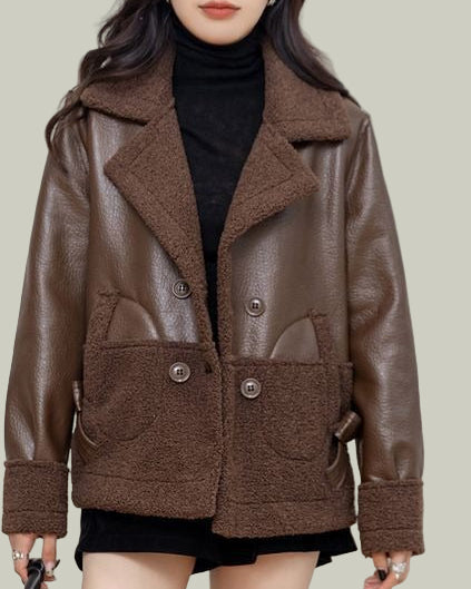 Kort jacka med kontrastpanel och bred krage