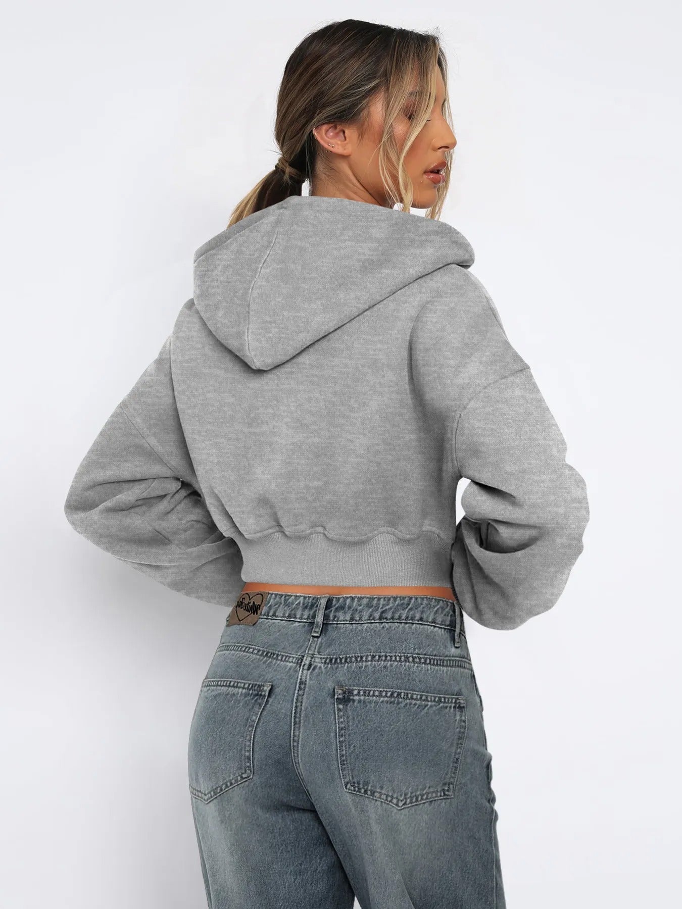 Cropped ziphoodie med huva
