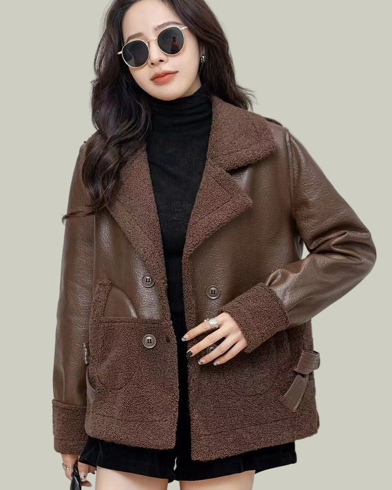 Kort jacka med kontrastpanel och bred krage