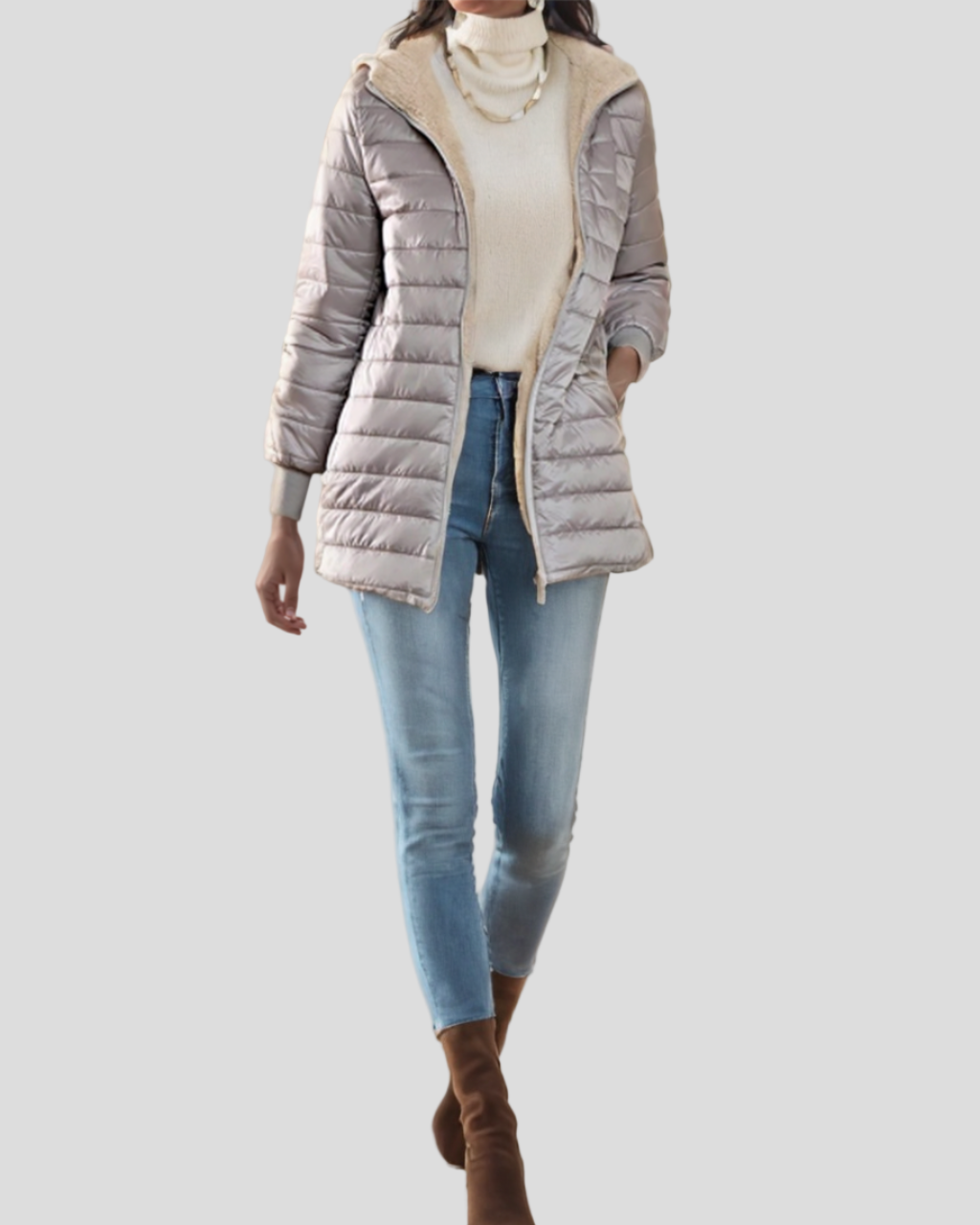 Quiltad jacka med huva – mjukt foder, medellång