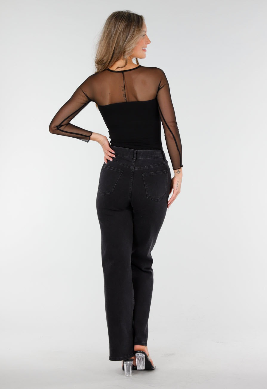 Långärmad topp med transparent överdel