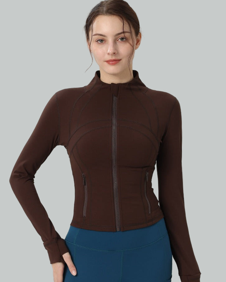 Figurnära zip-jacka med hög krage