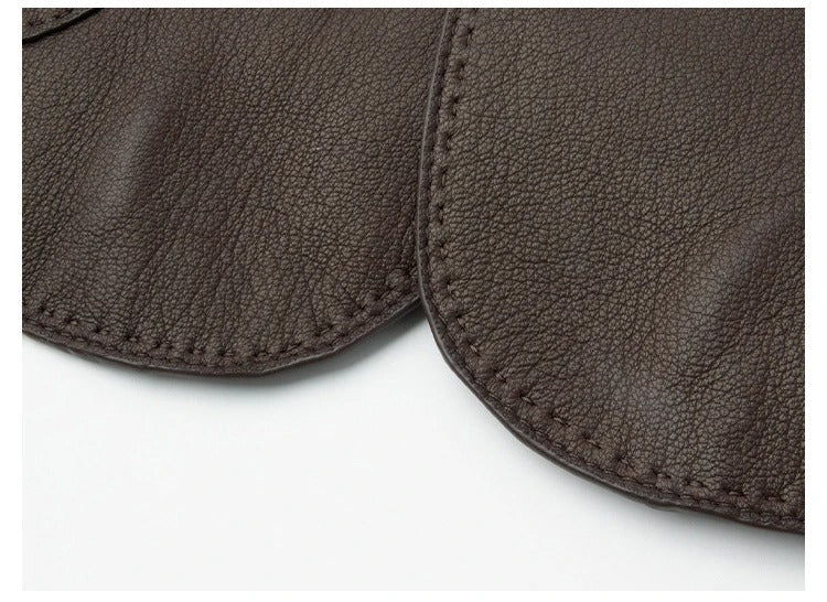 Mörkbrun kraglös jacka med patchfickor