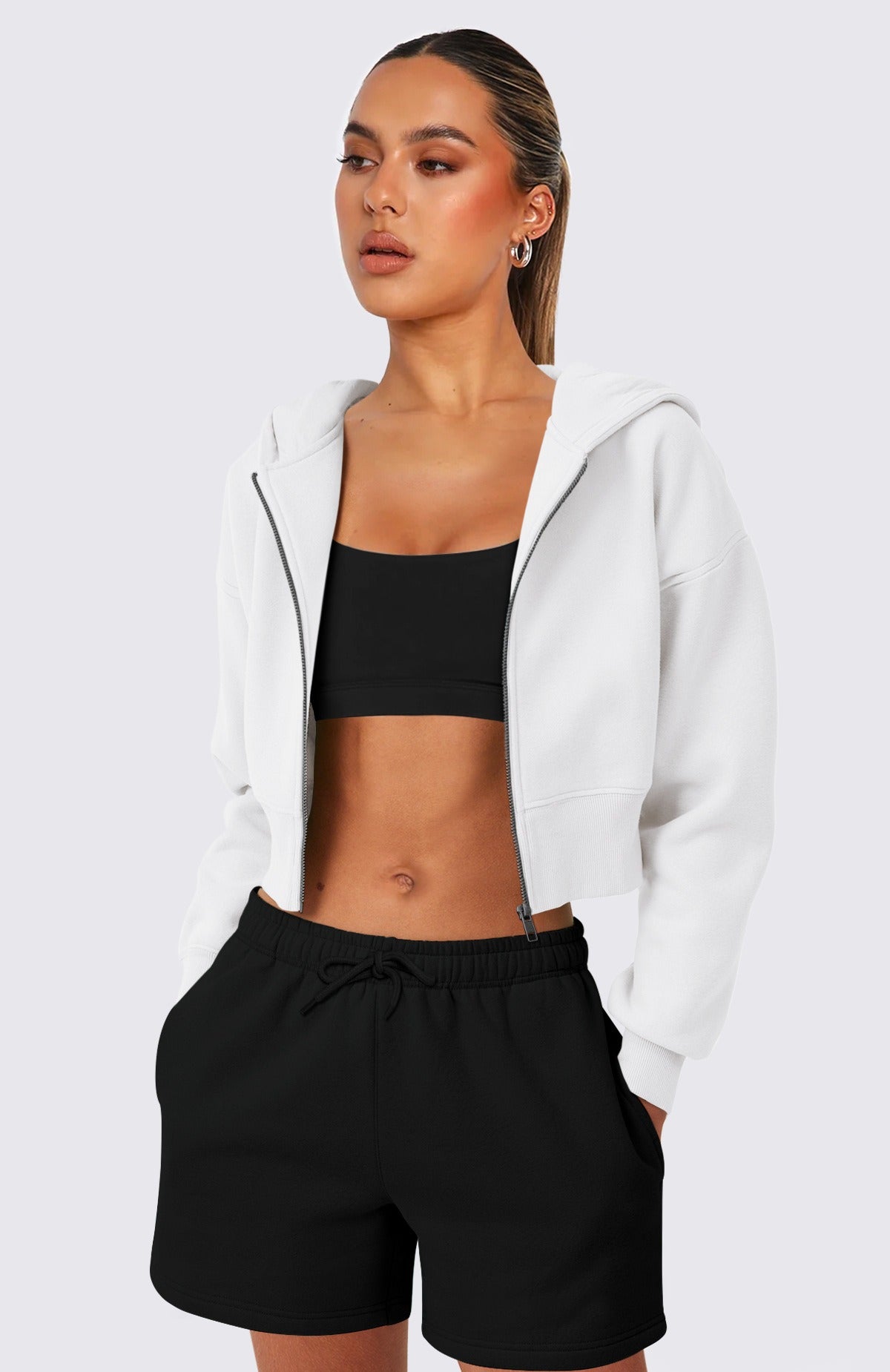Cropped ziphoodie med huva