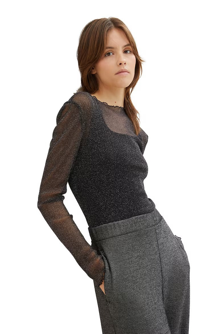 Svart glittrig topp med transparenta ärmar