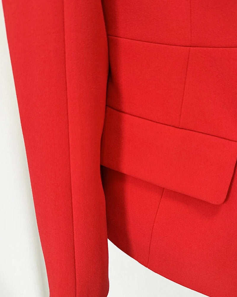 Röd off-shoulder kavaj med skulpterad midja