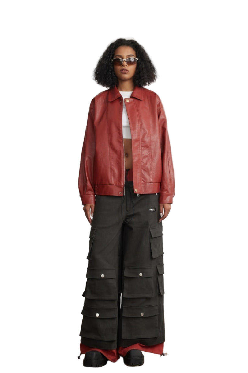 Röd oversized jacka med dragkedja