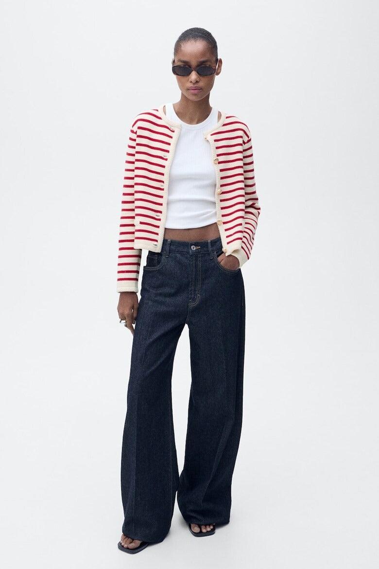 Randig kofta i rött och creme