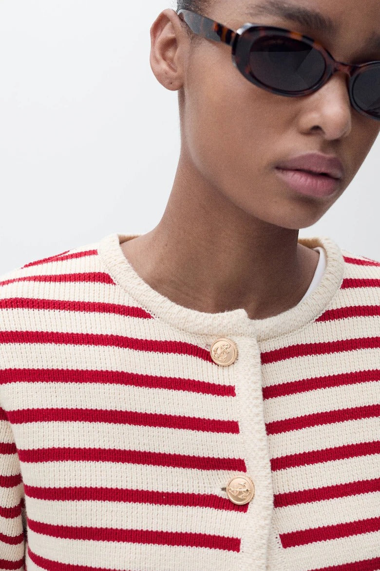 Randig kofta i rött och creme