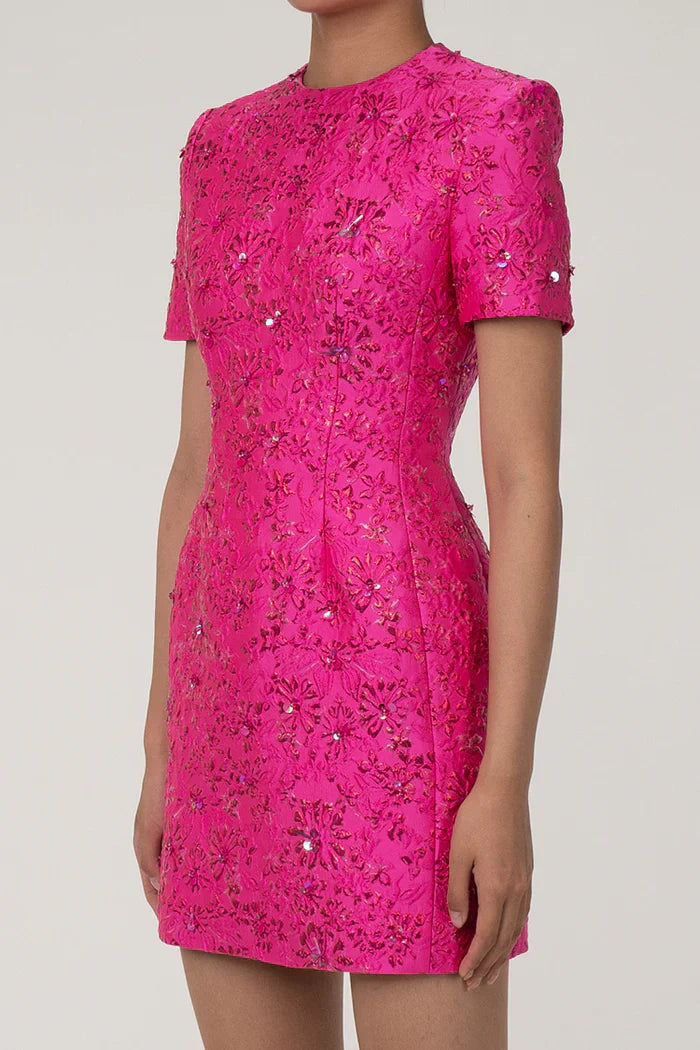 Rosa broderad miniklänning med blommor