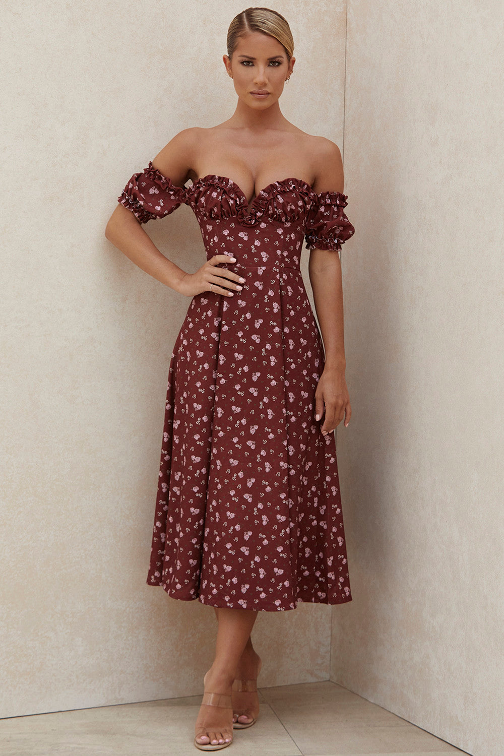 Blommig axelbandslös lång sundress