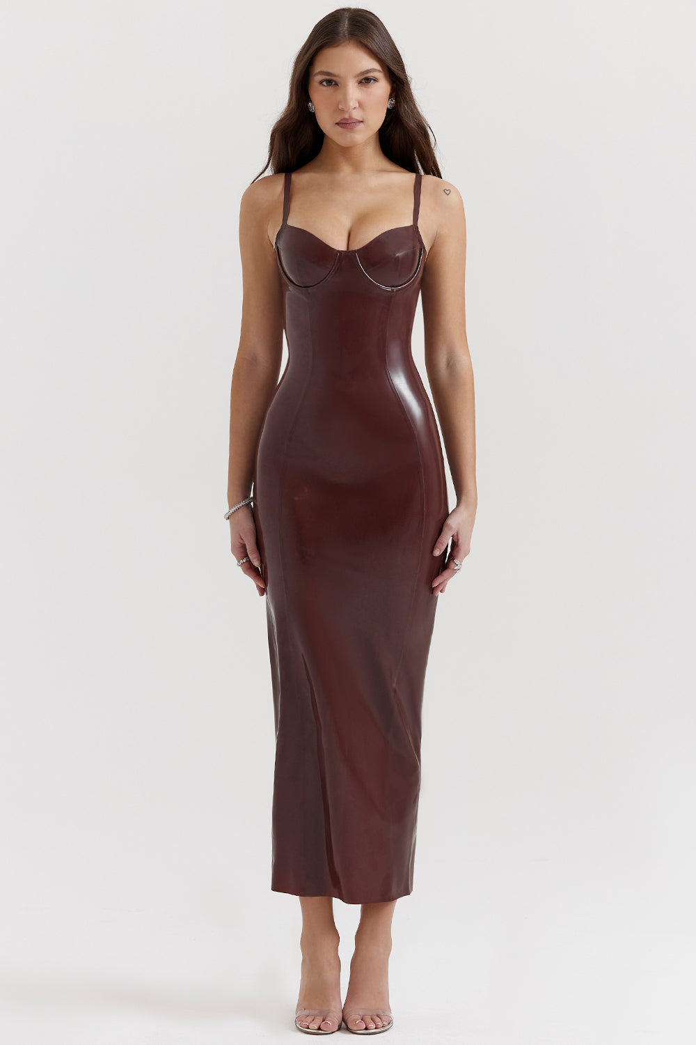 Choklad elegant midiklänning i latex