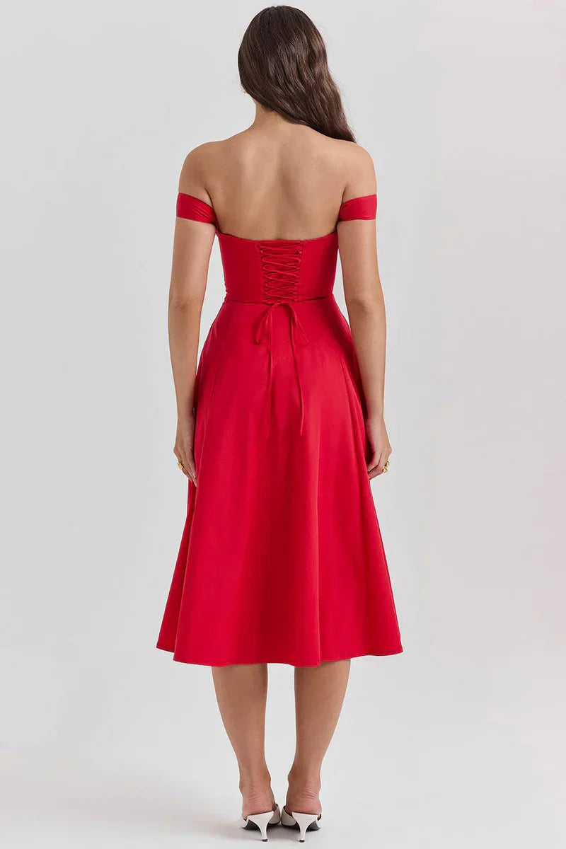 Off-shoulder Korsett midiklänning