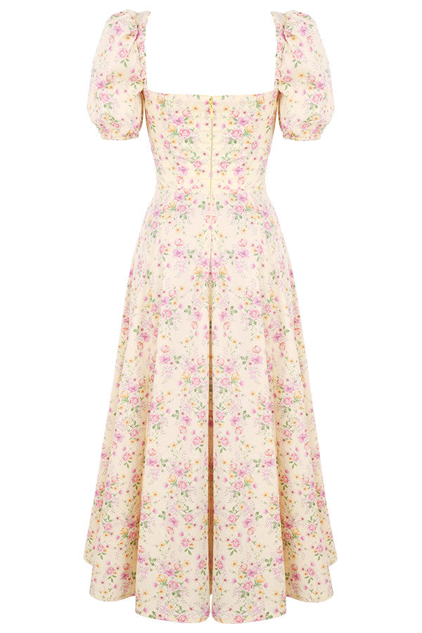 Medium sundress med blommiga puffärmar