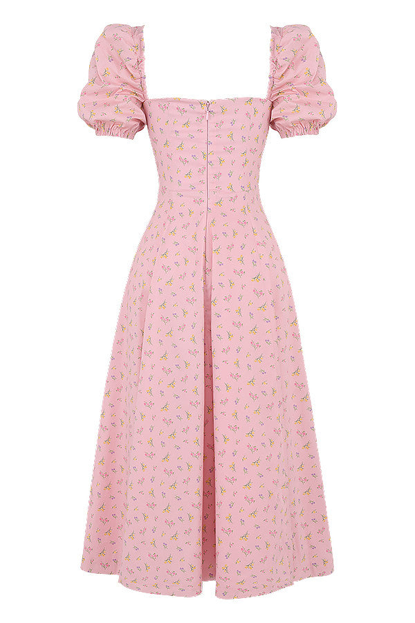 Medium sundress med blommiga puffärmar