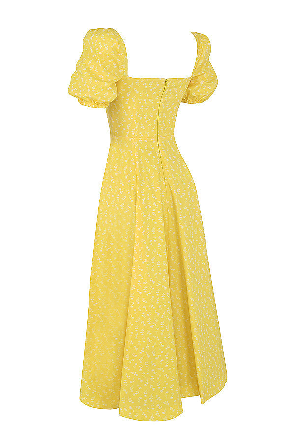 Medium sundress med blommiga puffärmar