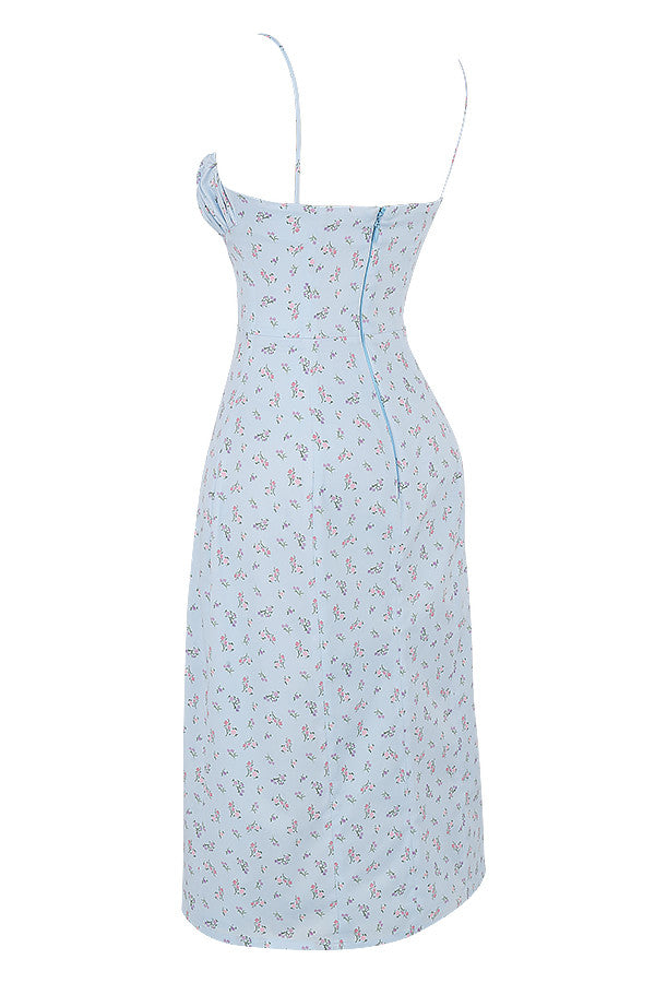 Blommig klänning med bustier och utskuret ben