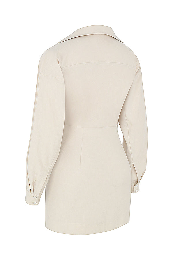 Beige skjortklänning med utskuren midja