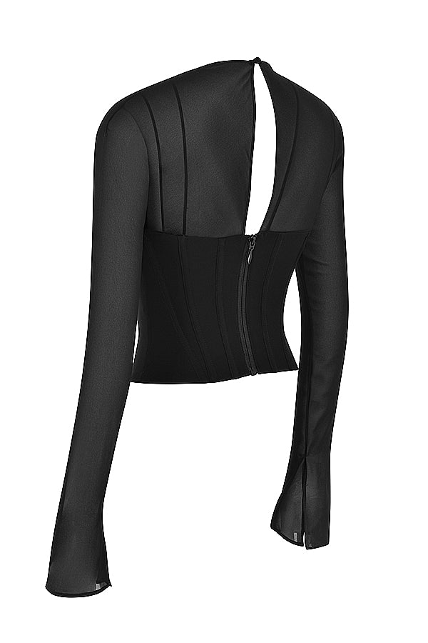 Svart chiffongkorsett med dragkedja i ryggen