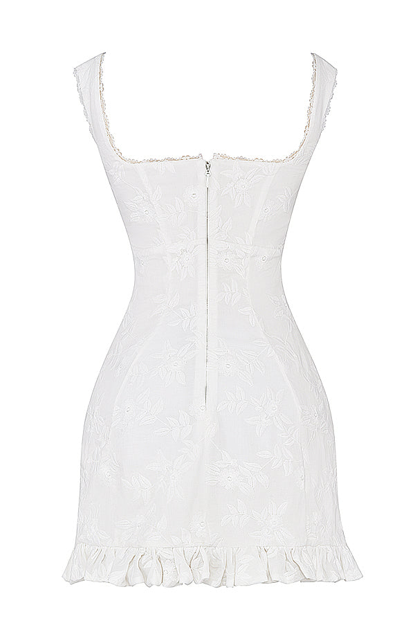 Vit broderad mini-klänning