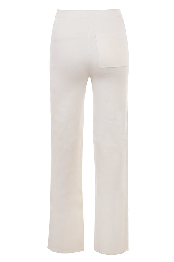 Vit stickad cardigan med V-hals och byxor