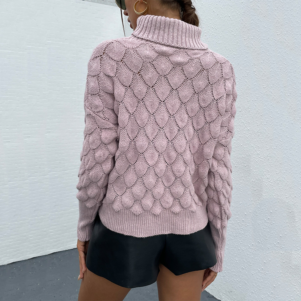 Rosa stickad tröja med polokrage