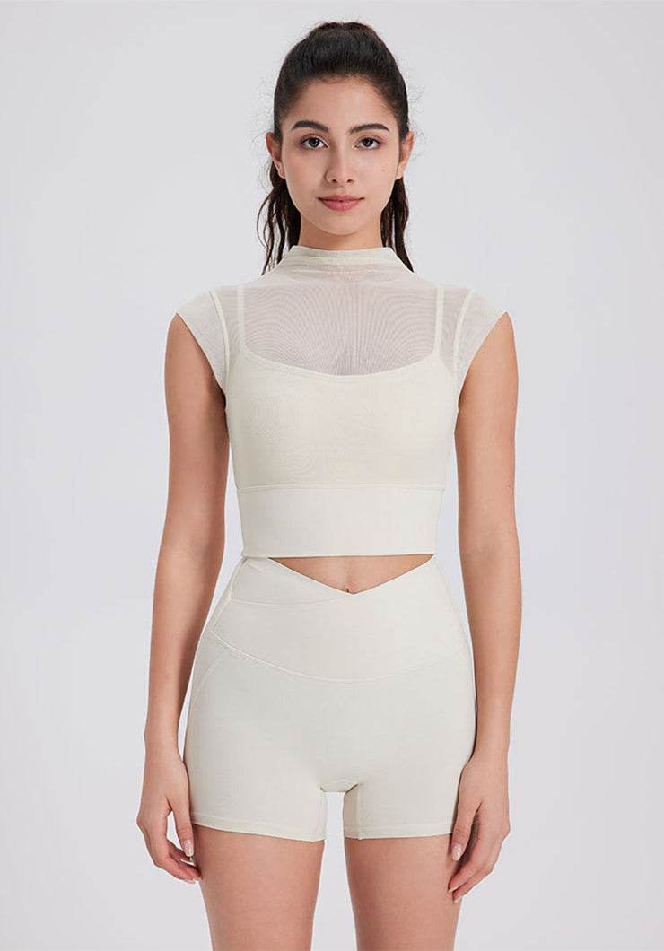 Mesh croppad topp med cap-ärmar