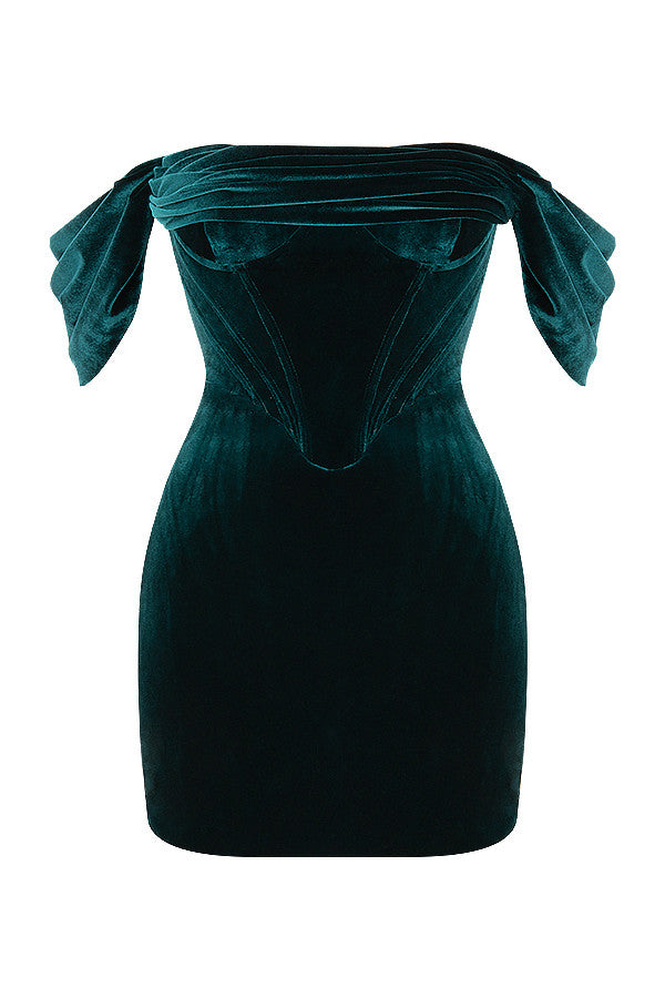 Mjuk smaragdgrön off shoulder miniklänning