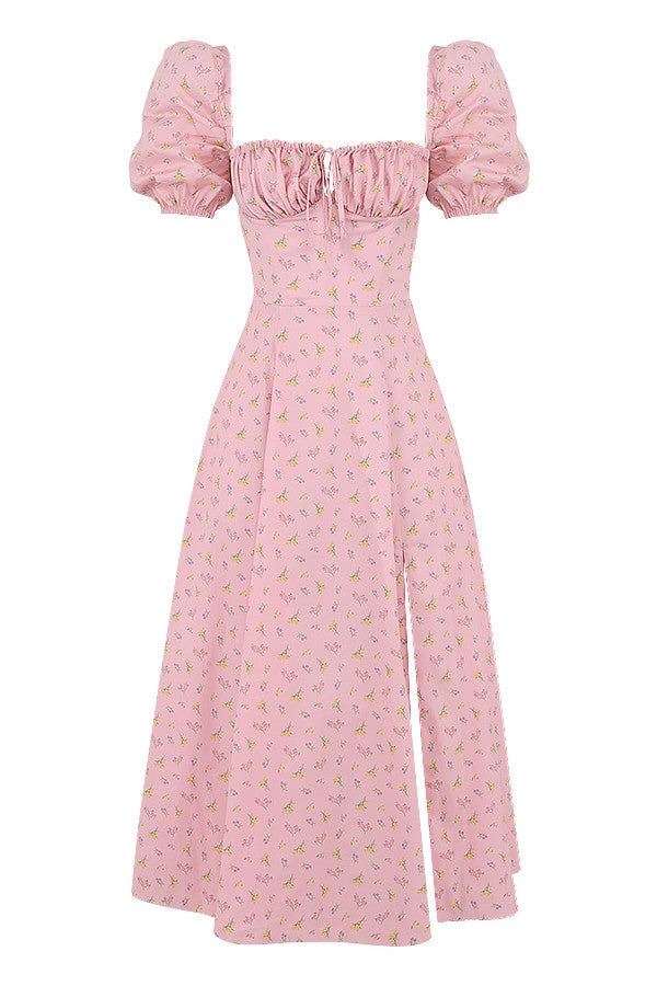 Medium sundress med blommiga puffärmar