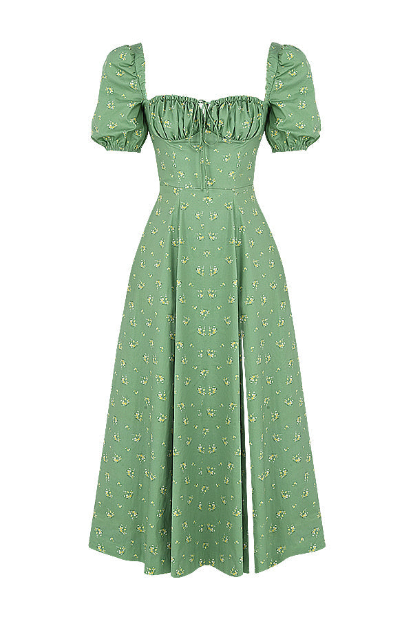 Medium sundress med blommiga puffärmar