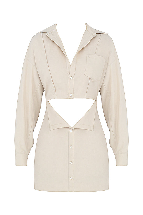 Beige skjortklänning med utskuren midja