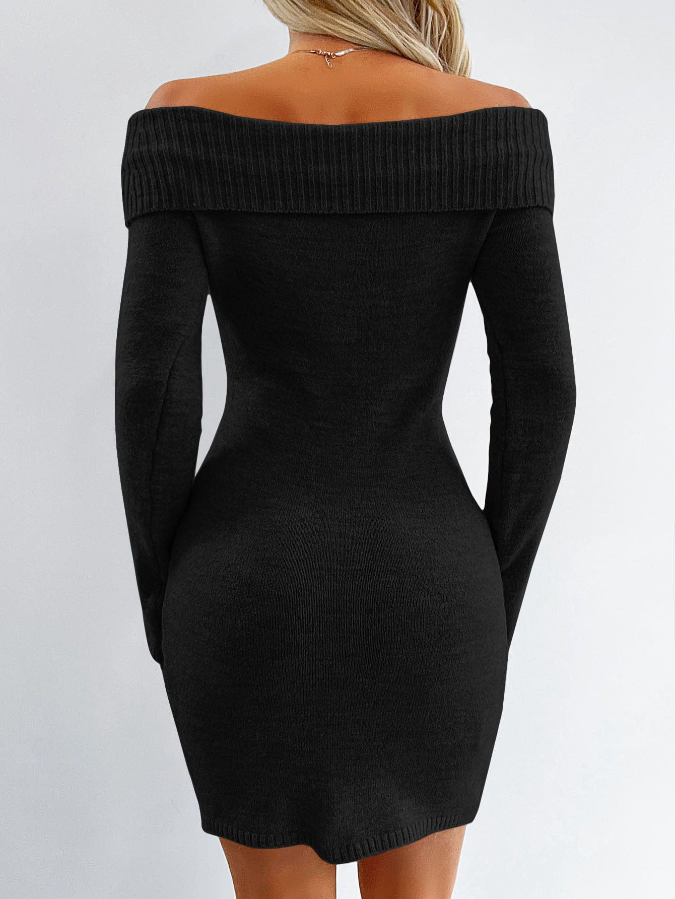 Svart off-shoulder Stickad Klänning